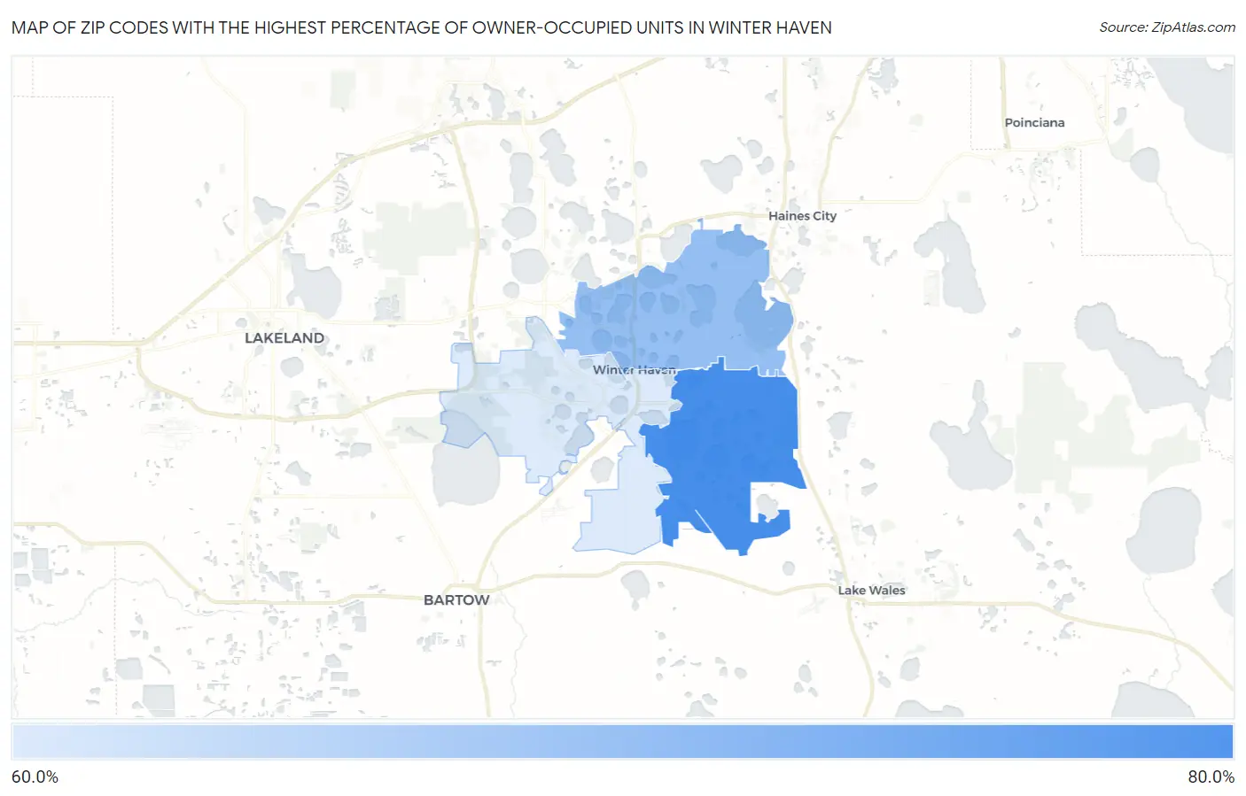 Zip Codes with the Highest Percentage of Owner-Occupied Units in Winter Haven Map
