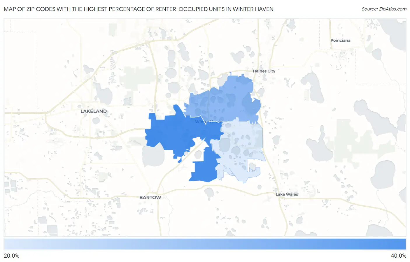 Zip Codes with the Highest Percentage of Renter-Occupied Units in Winter Haven Map