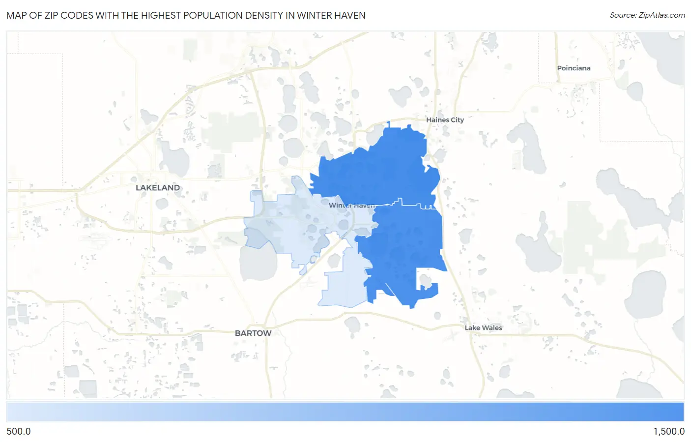 Zip Codes with the Highest Population Density in Winter Haven Map