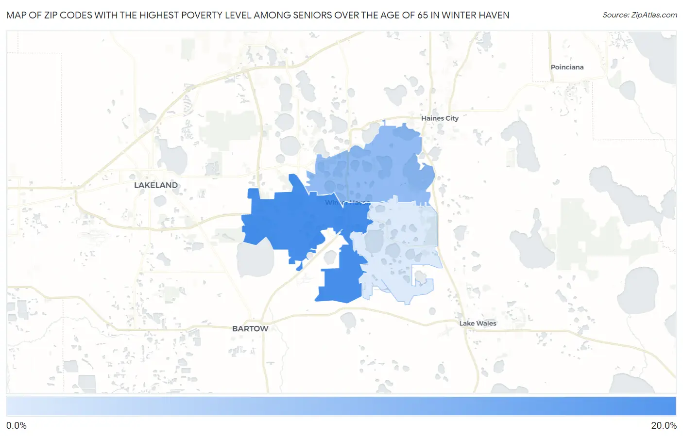 Zip Codes with the Highest Poverty Level Among Seniors Over the Age of 65 in Winter Haven Map