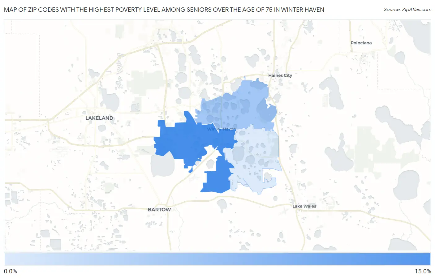 Zip Codes with the Highest Poverty Level Among Seniors Over the Age of 75 in Winter Haven Map