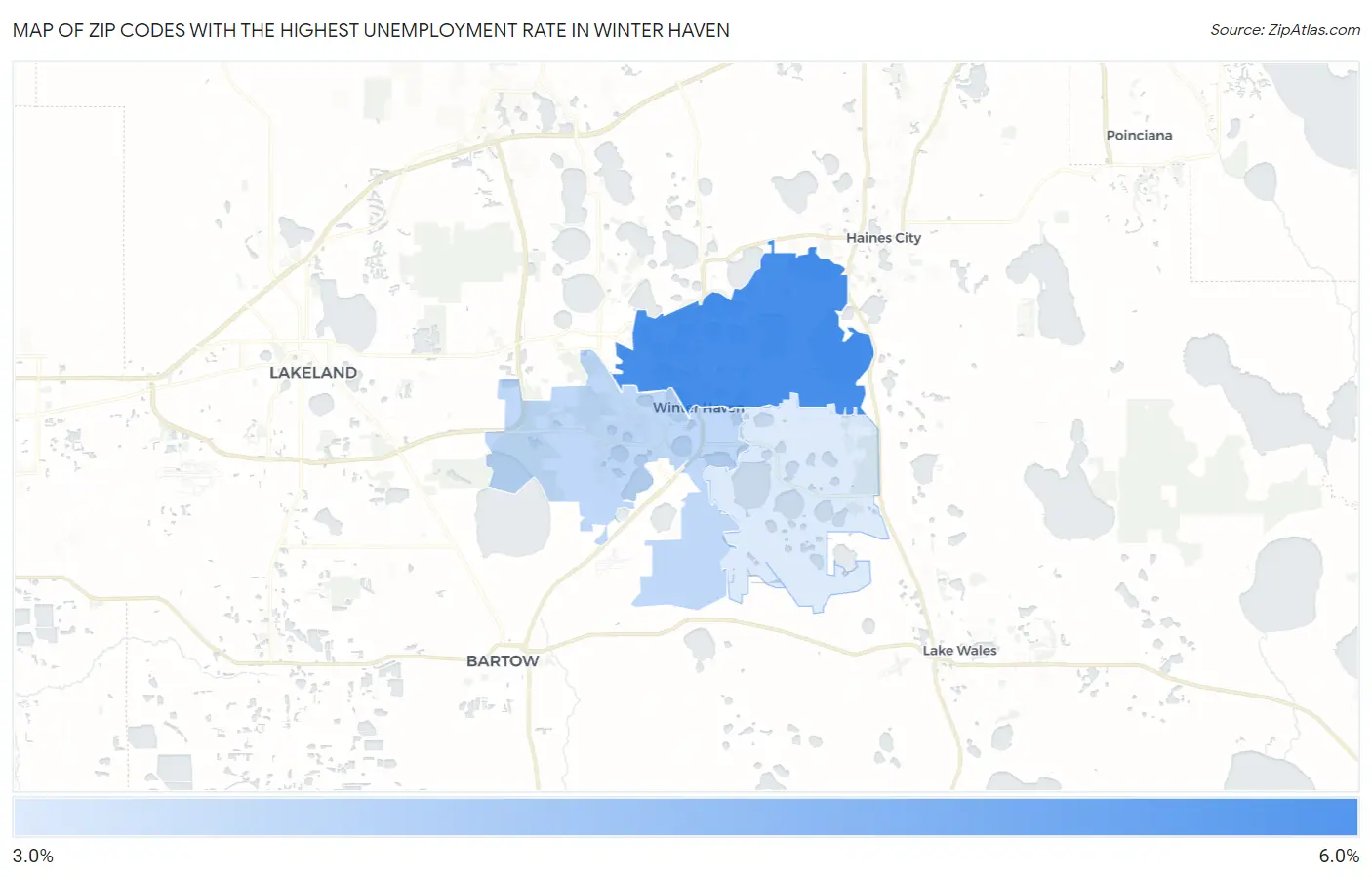Zip Codes with the Highest Unemployment Rate in Winter Haven Map