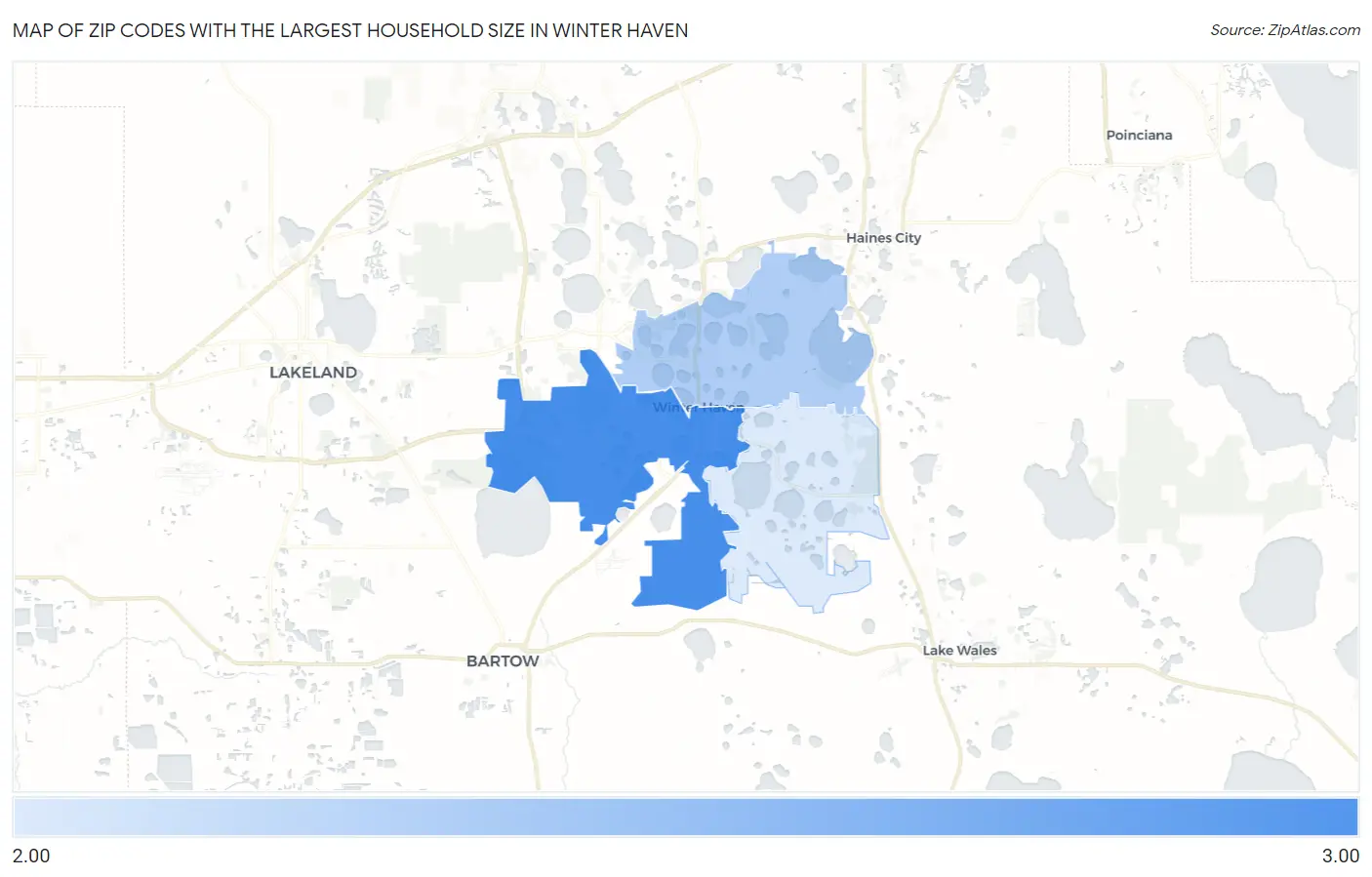 Zip Codes with the Largest Household Size in Winter Haven Map