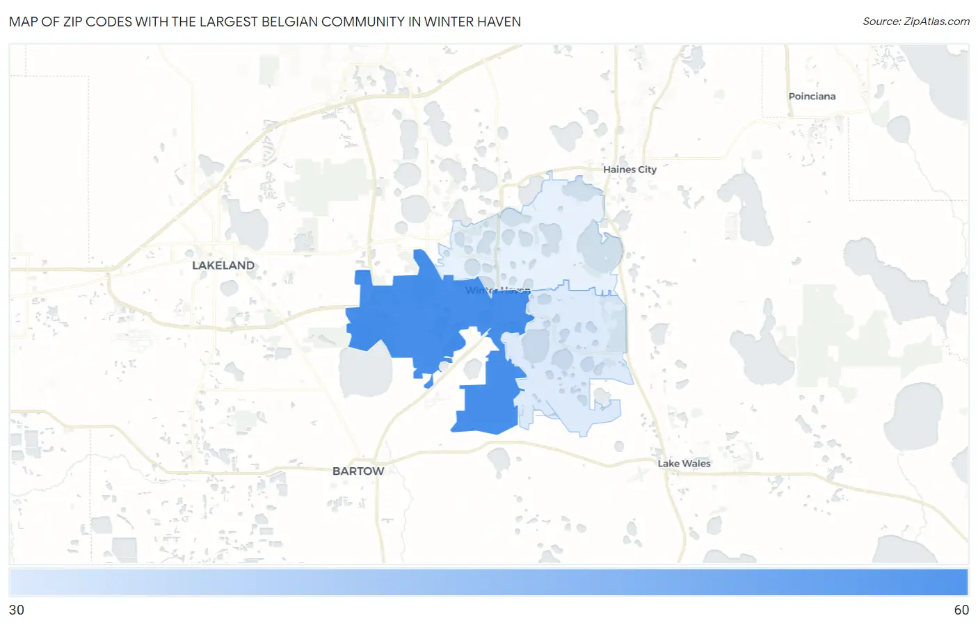 Zip Codes with the Largest Belgian Community in Winter Haven Map