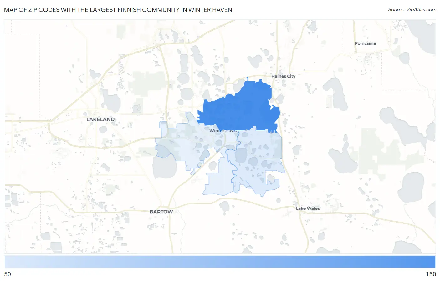Zip Codes with the Largest Finnish Community in Winter Haven Map