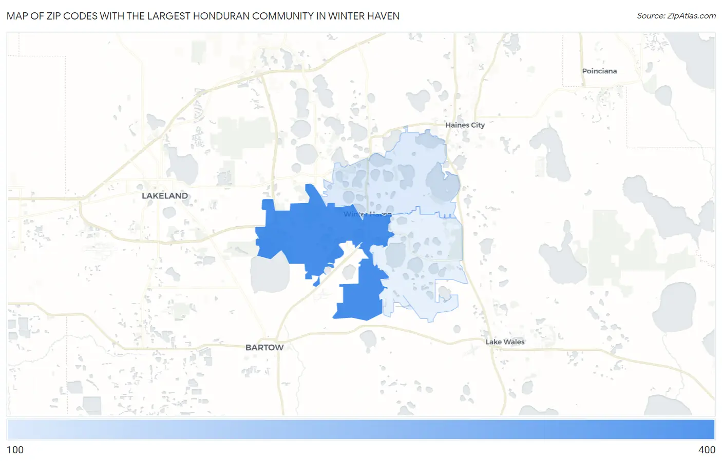 Zip Codes with the Largest Honduran Community in Winter Haven Map