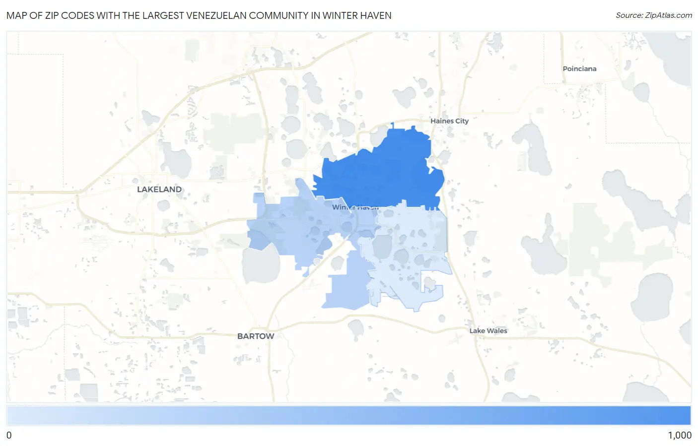 Zip Codes with the Largest Venezuelan Community in Winter Haven Map