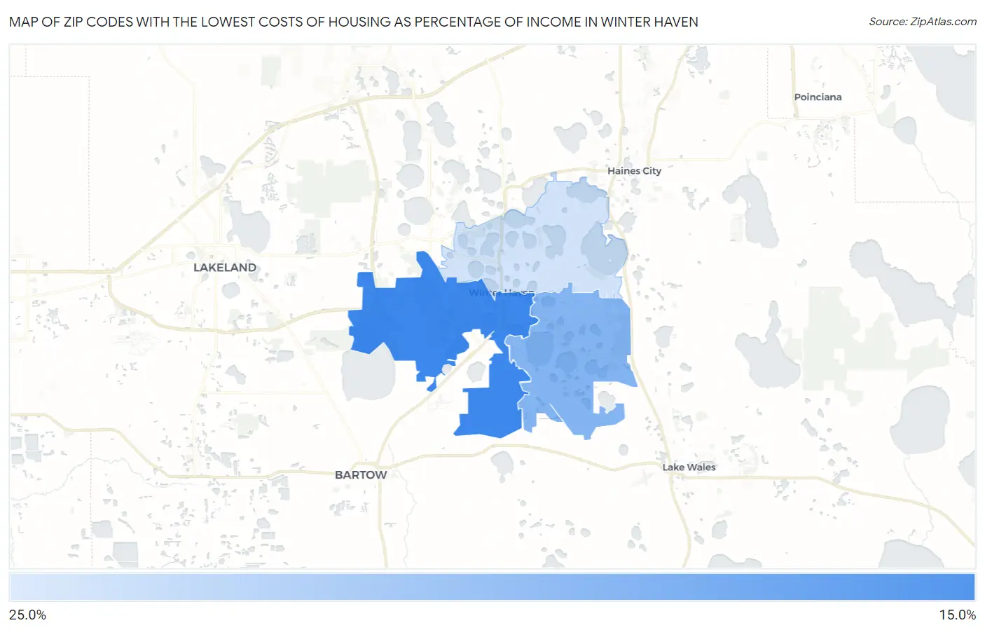 Zip Codes with the Lowest Costs of Housing as Percentage of Income in Winter Haven Map