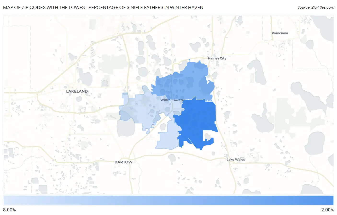 Zip Codes with the Lowest Percentage of Single Fathers in Winter Haven Map