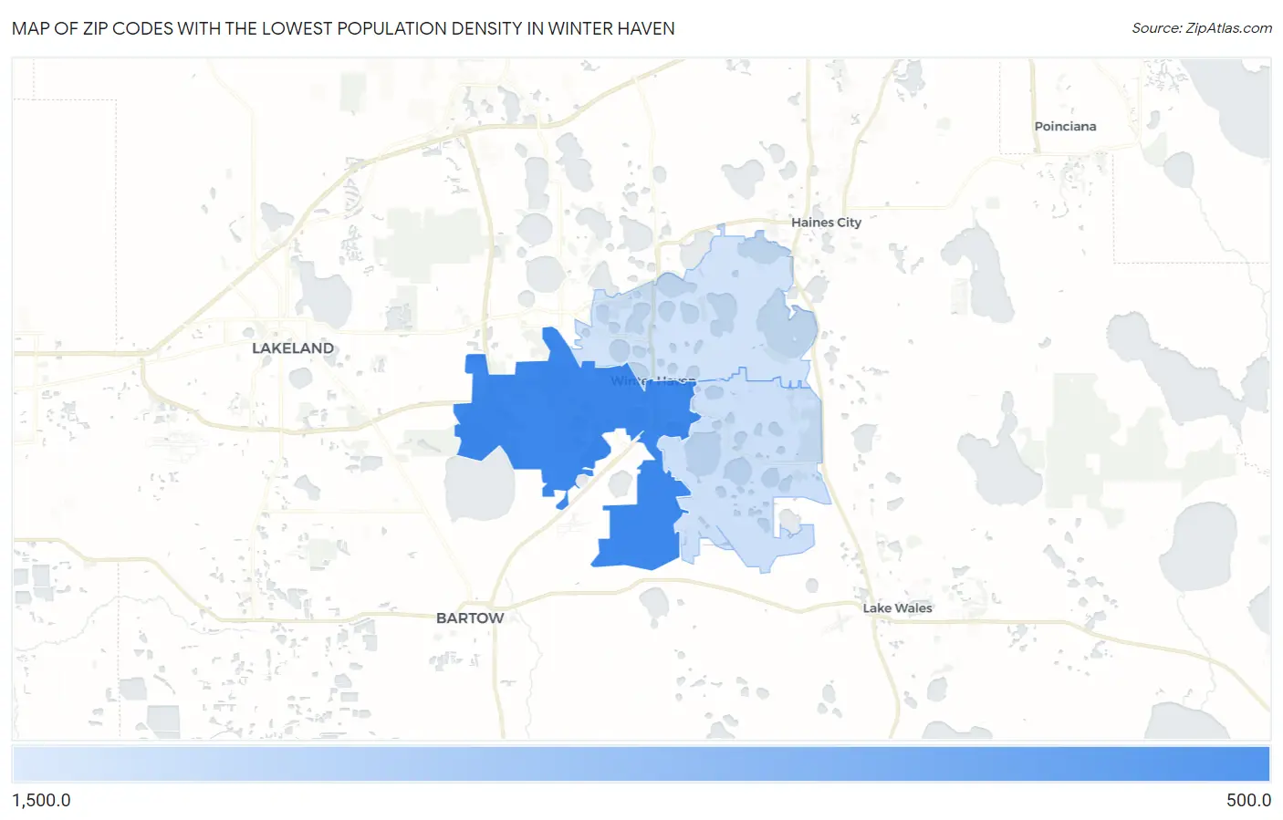 Zip Codes with the Lowest Population Density in Winter Haven Map