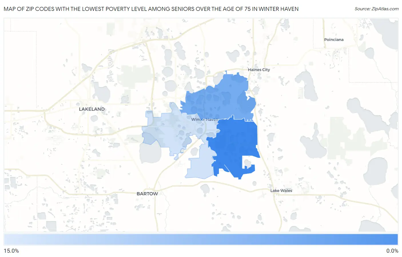 Zip Codes with the Lowest Poverty Level Among Seniors Over the Age of 75 in Winter Haven Map
