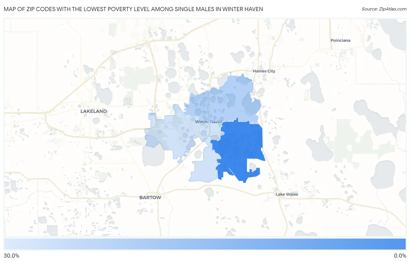 Zip Codes with the Lowest Poverty Level Among Single Males in Winter Haven Map