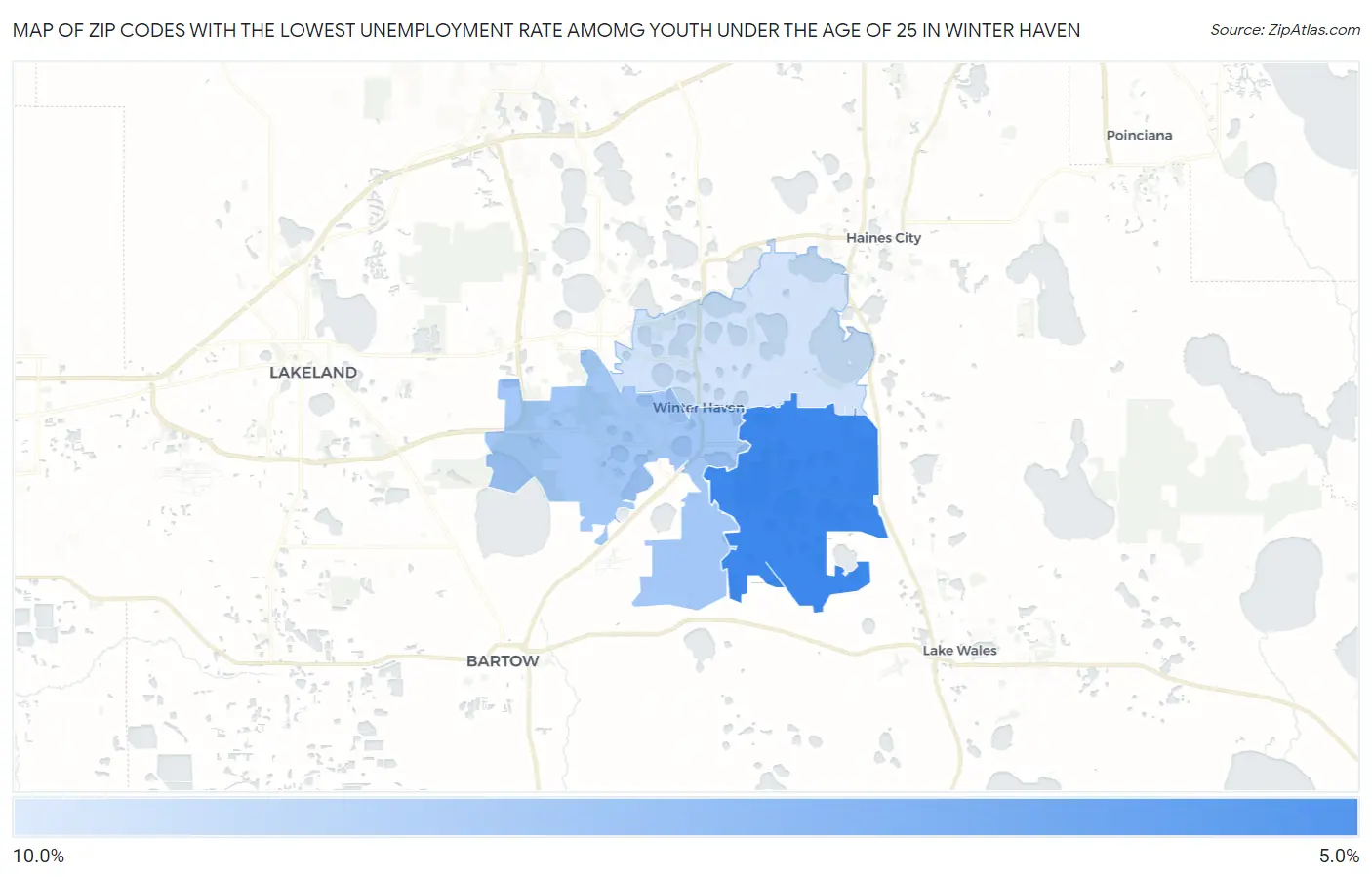 Zip Codes with the Lowest Unemployment Rate Amomg Youth Under the Age of 25 in Winter Haven Map