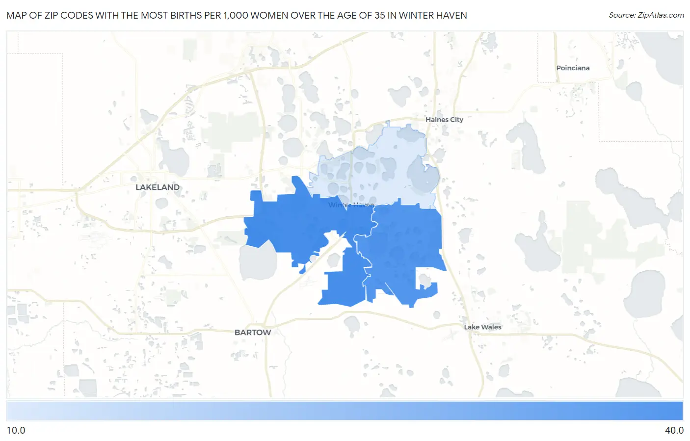 Zip Codes with the Most Births per 1,000 Women Over the Age of 35 in Winter Haven Map