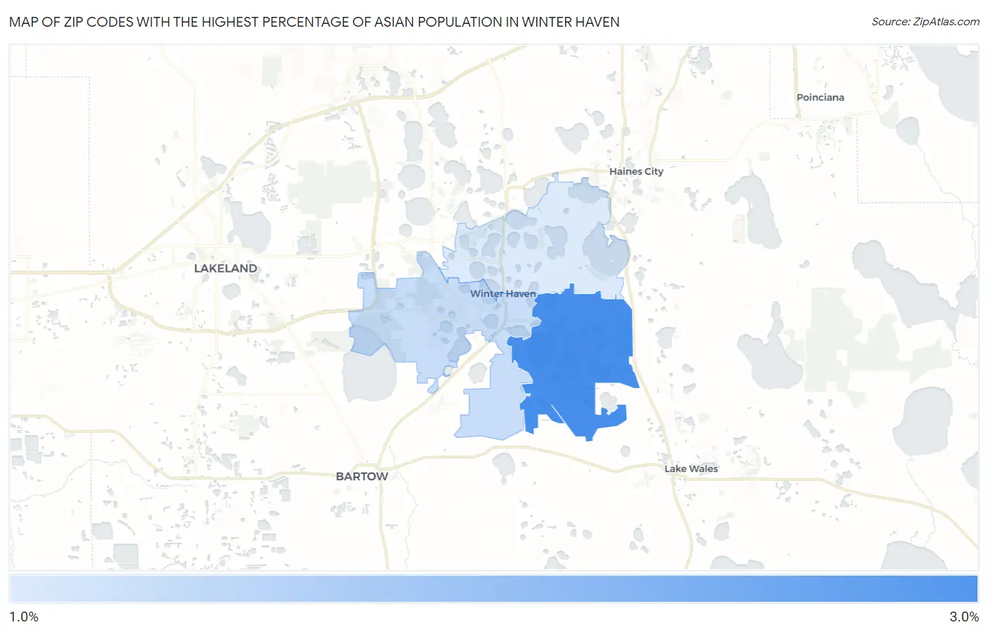 Zip Codes with the Highest Percentage of Asian Population in Winter Haven Map