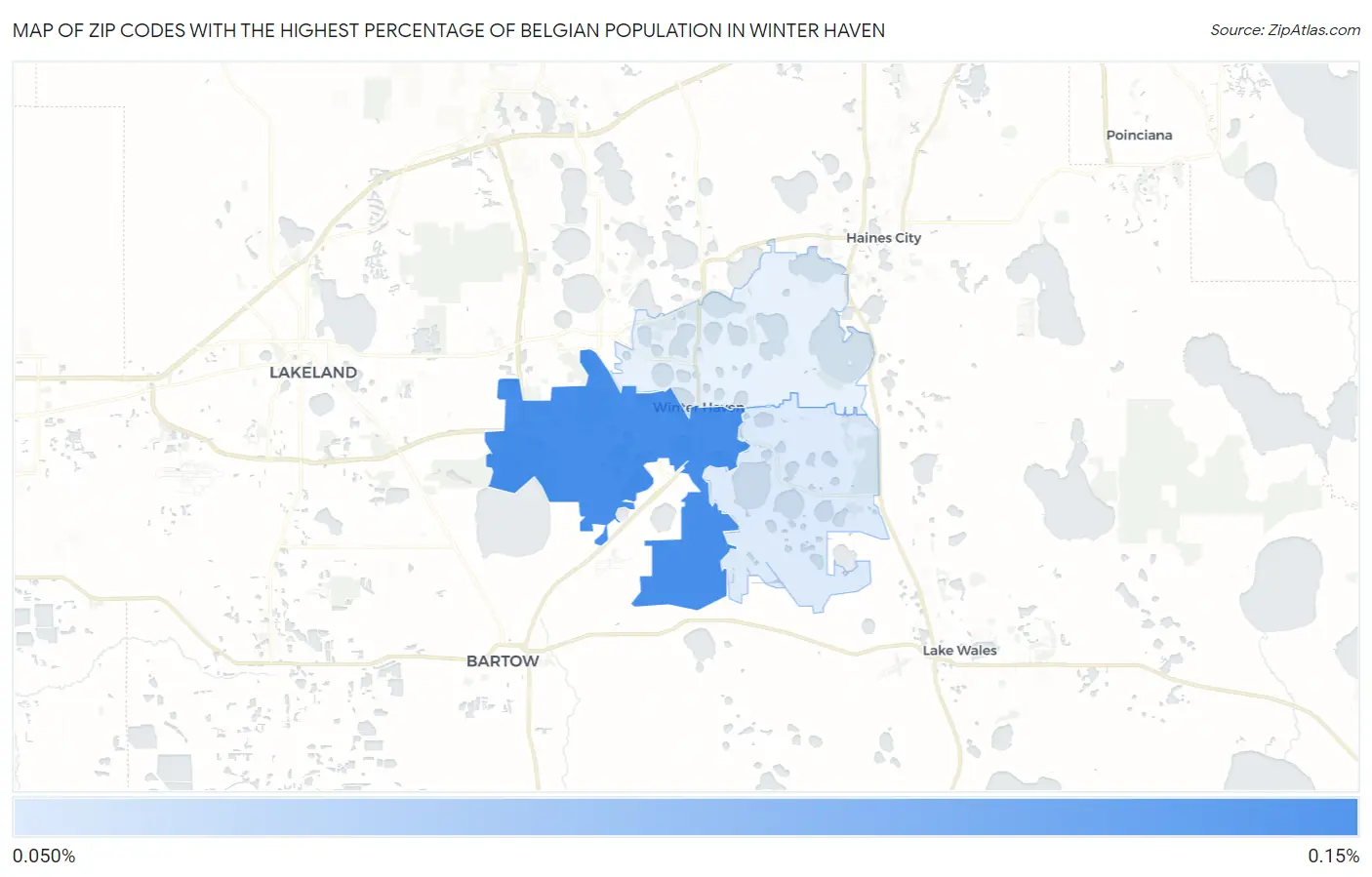 Zip Codes with the Highest Percentage of Belgian Population in Winter Haven Map