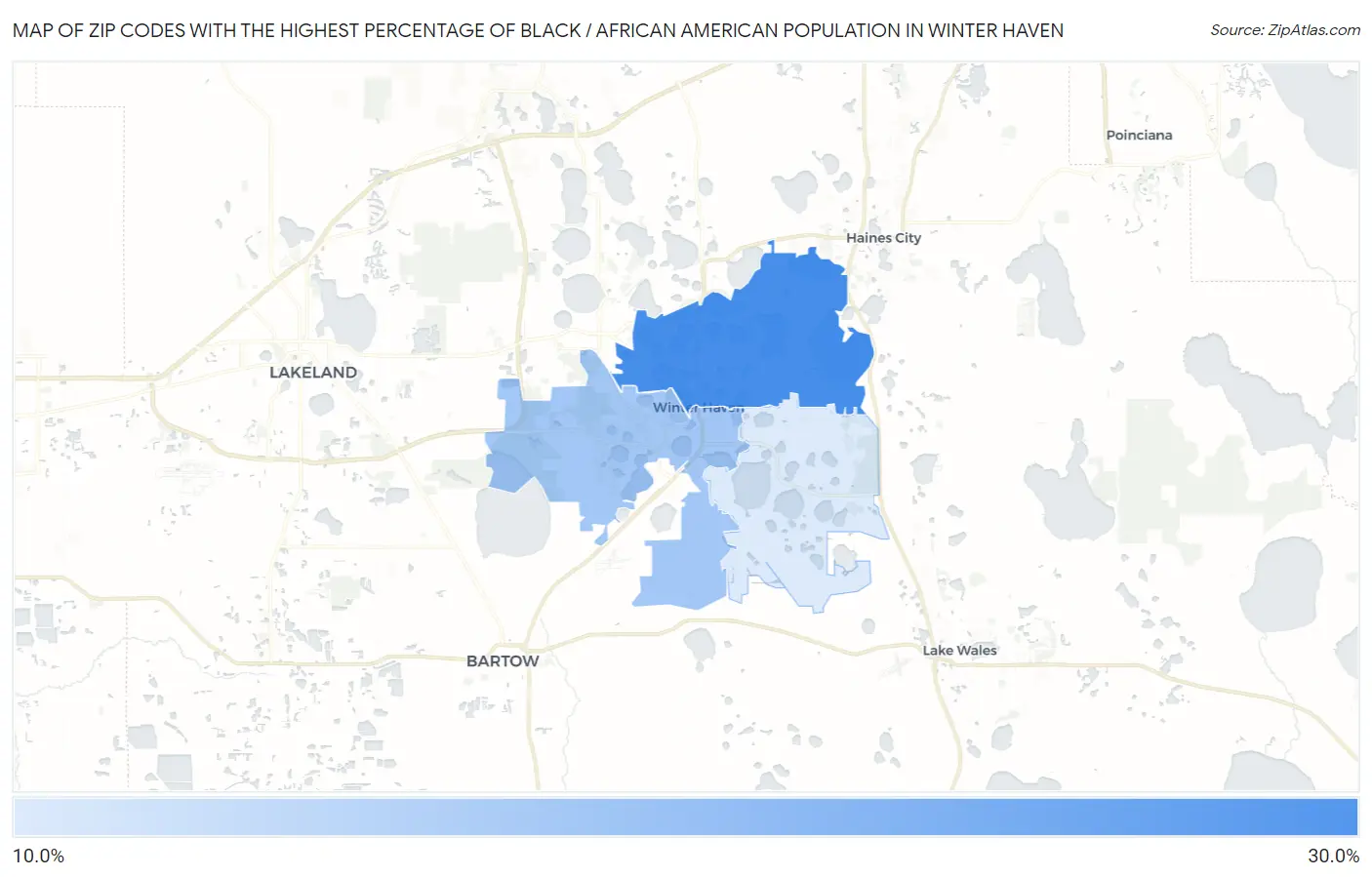 Zip Codes with the Highest Percentage of Black / African American Population in Winter Haven Map
