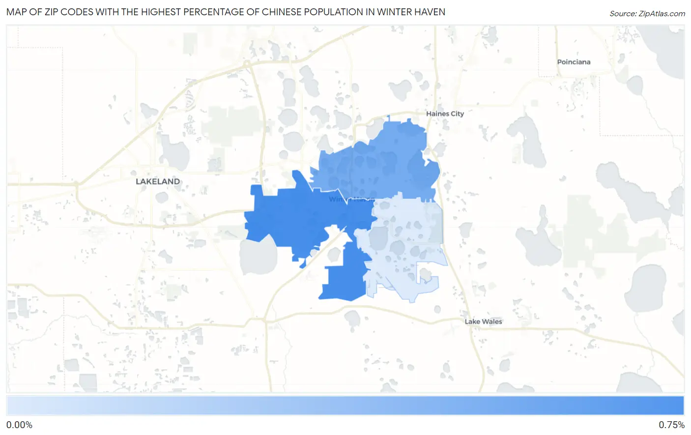 Zip Codes with the Highest Percentage of Chinese Population in Winter Haven Map