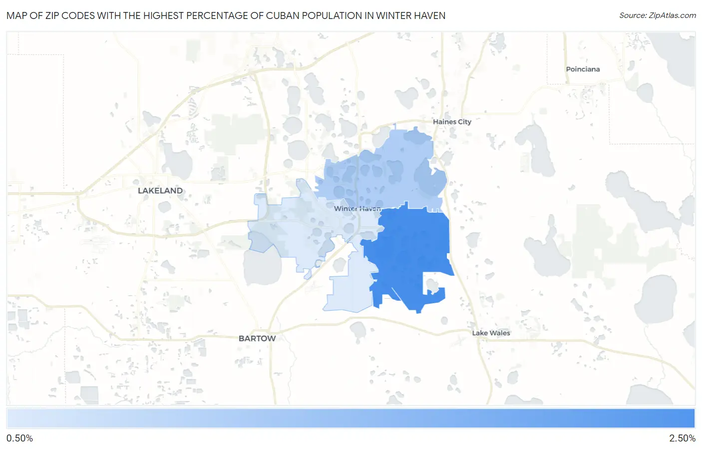 Zip Codes with the Highest Percentage of Cuban Population in Winter Haven Map
