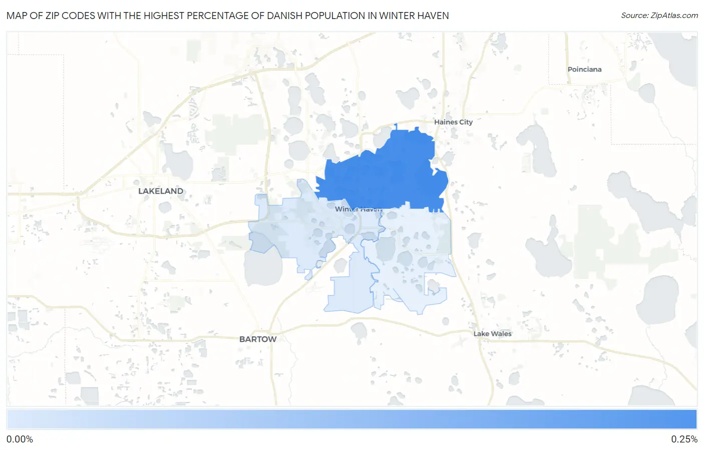 Zip Codes with the Highest Percentage of Danish Population in Winter Haven Map