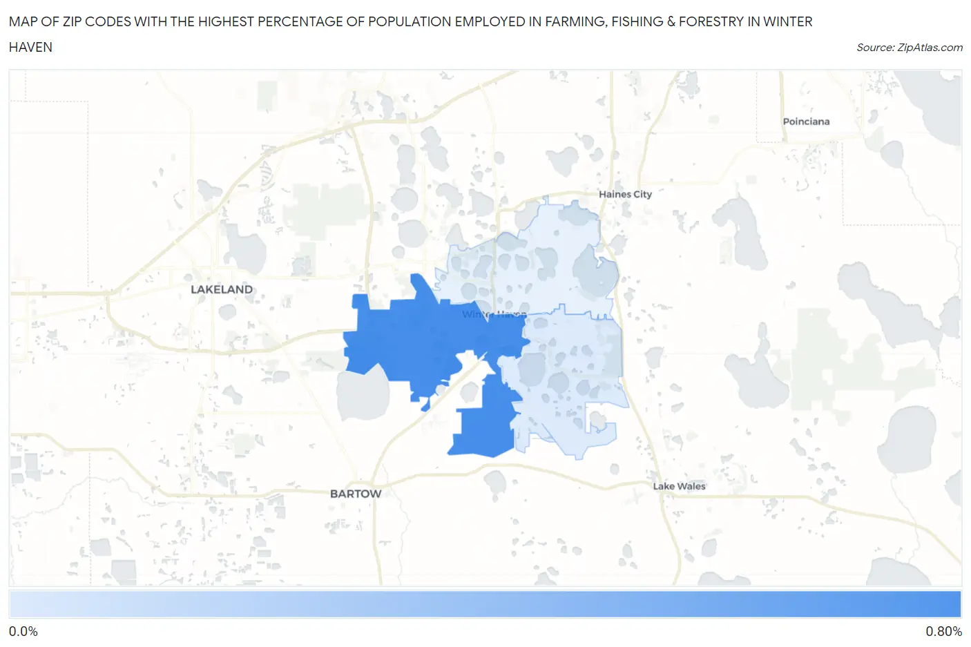 Zip Codes with the Highest Percentage of Population Employed in Farming, Fishing & Forestry in Winter Haven Map