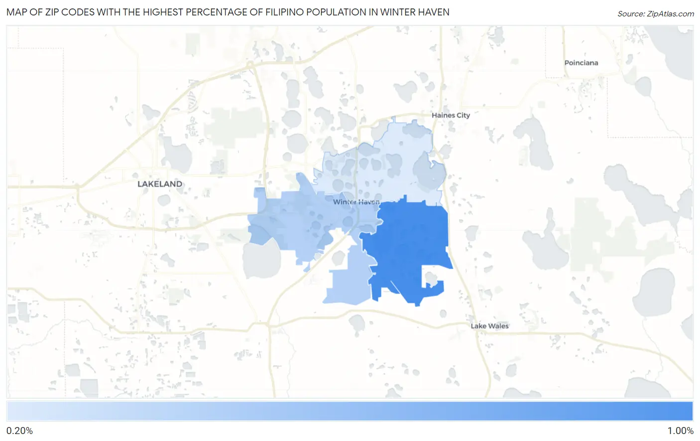 Zip Codes with the Highest Percentage of Filipino Population in Winter Haven Map