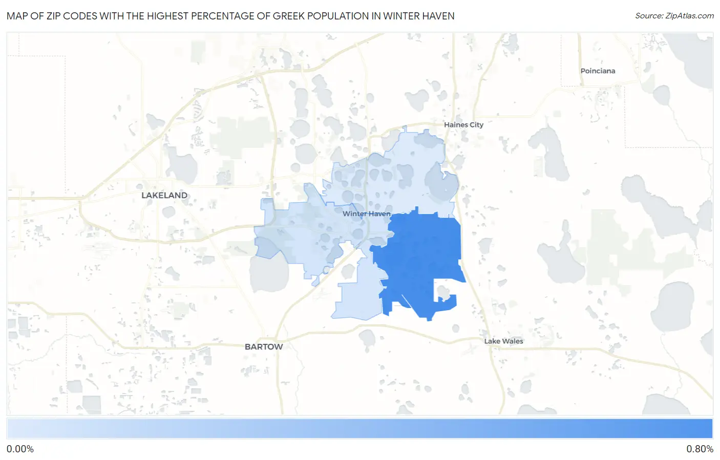 Zip Codes with the Highest Percentage of Greek Population in Winter Haven Map