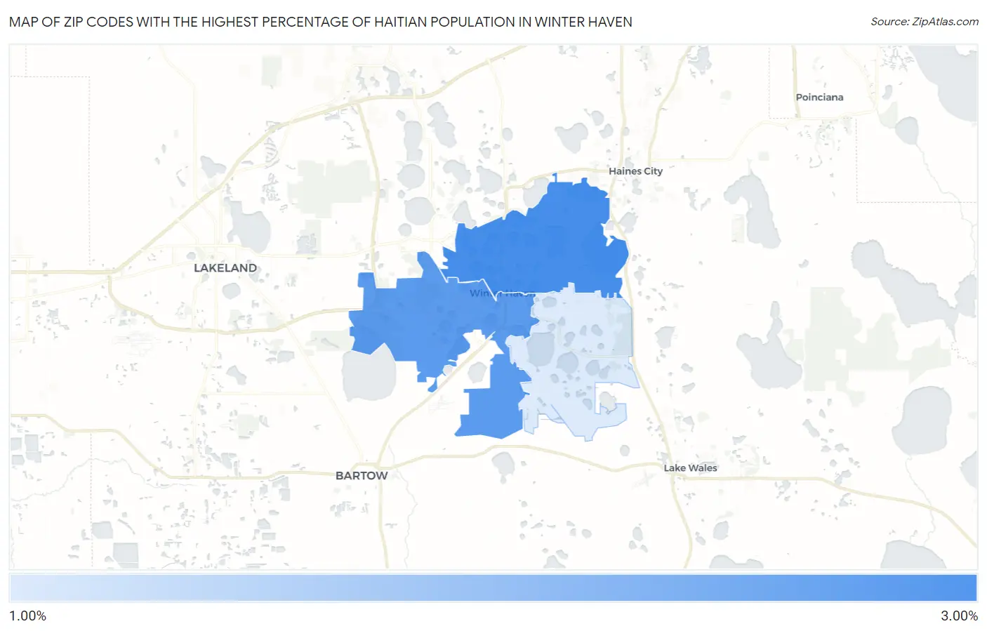 Zip Codes with the Highest Percentage of Haitian Population in Winter Haven Map