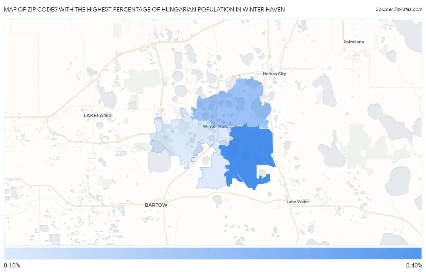 Zip Codes with the Highest Percentage of Hungarian Population in Winter Haven Map