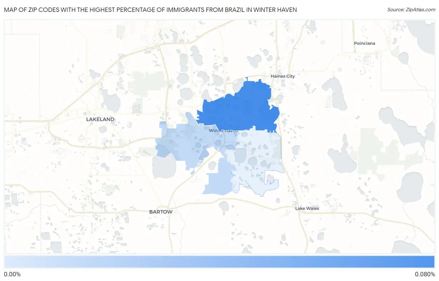 Zip Codes with the Highest Percentage of Immigrants from Brazil in Winter Haven Map