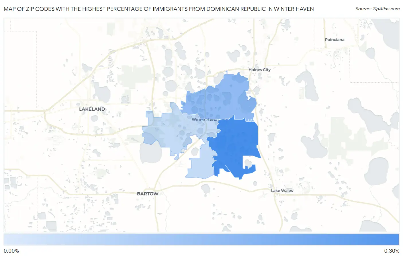 Zip Codes with the Highest Percentage of Immigrants from Dominican Republic in Winter Haven Map