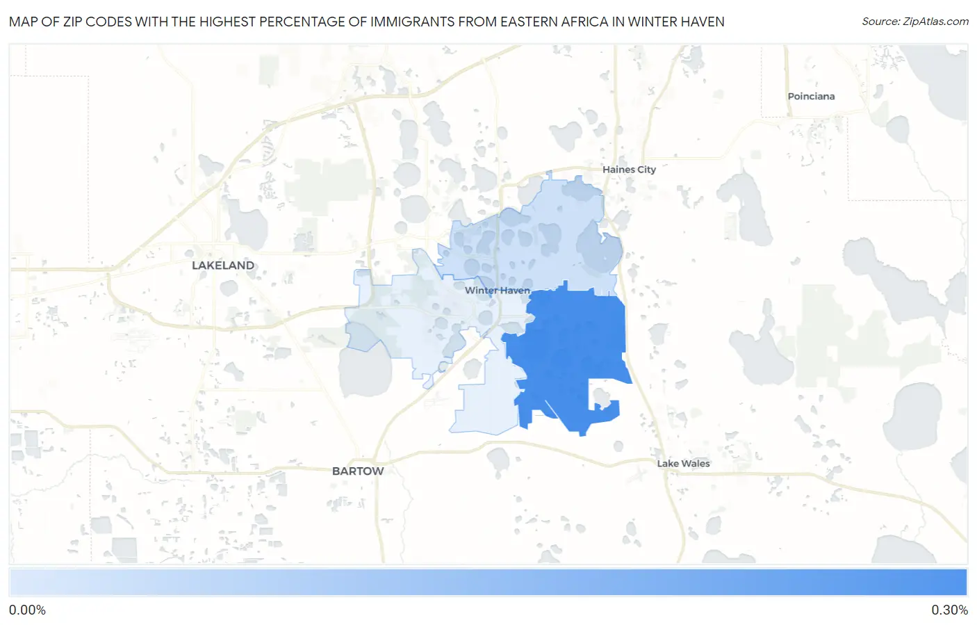 Zip Codes with the Highest Percentage of Immigrants from Eastern Africa in Winter Haven Map