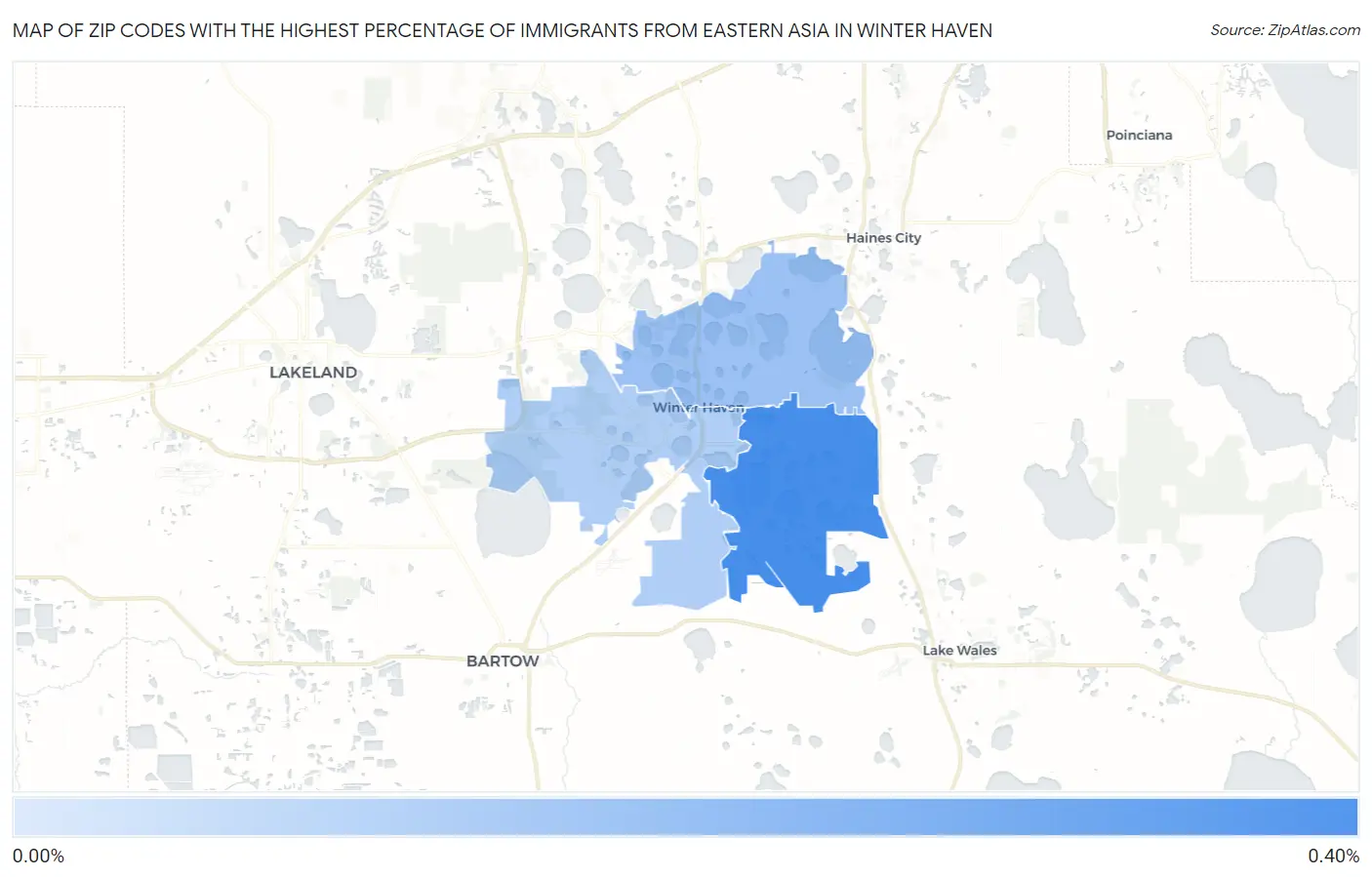 Zip Codes with the Highest Percentage of Immigrants from Eastern Asia in Winter Haven Map
