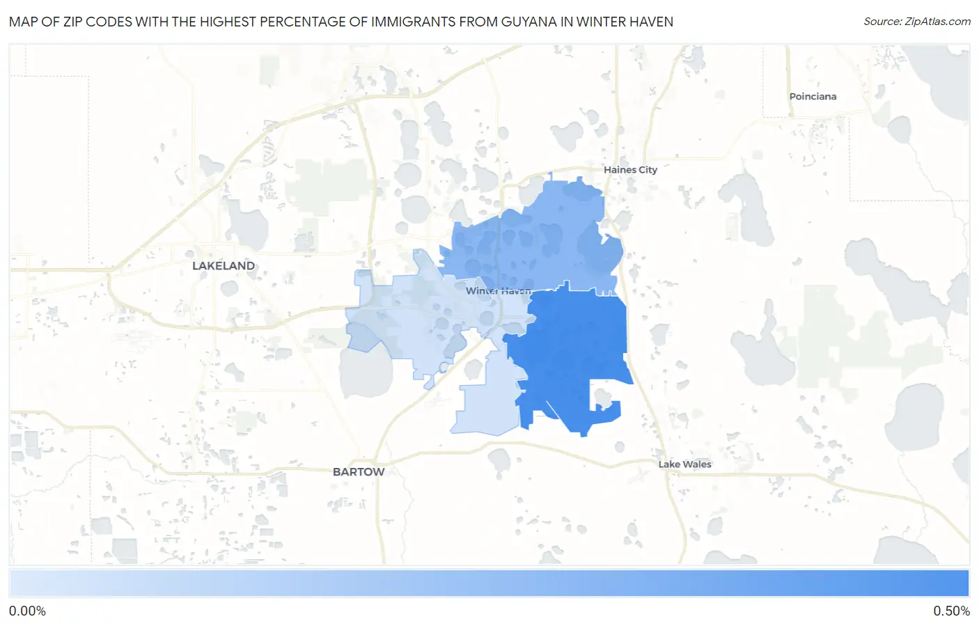 Zip Codes with the Highest Percentage of Immigrants from Guyana in Winter Haven Map