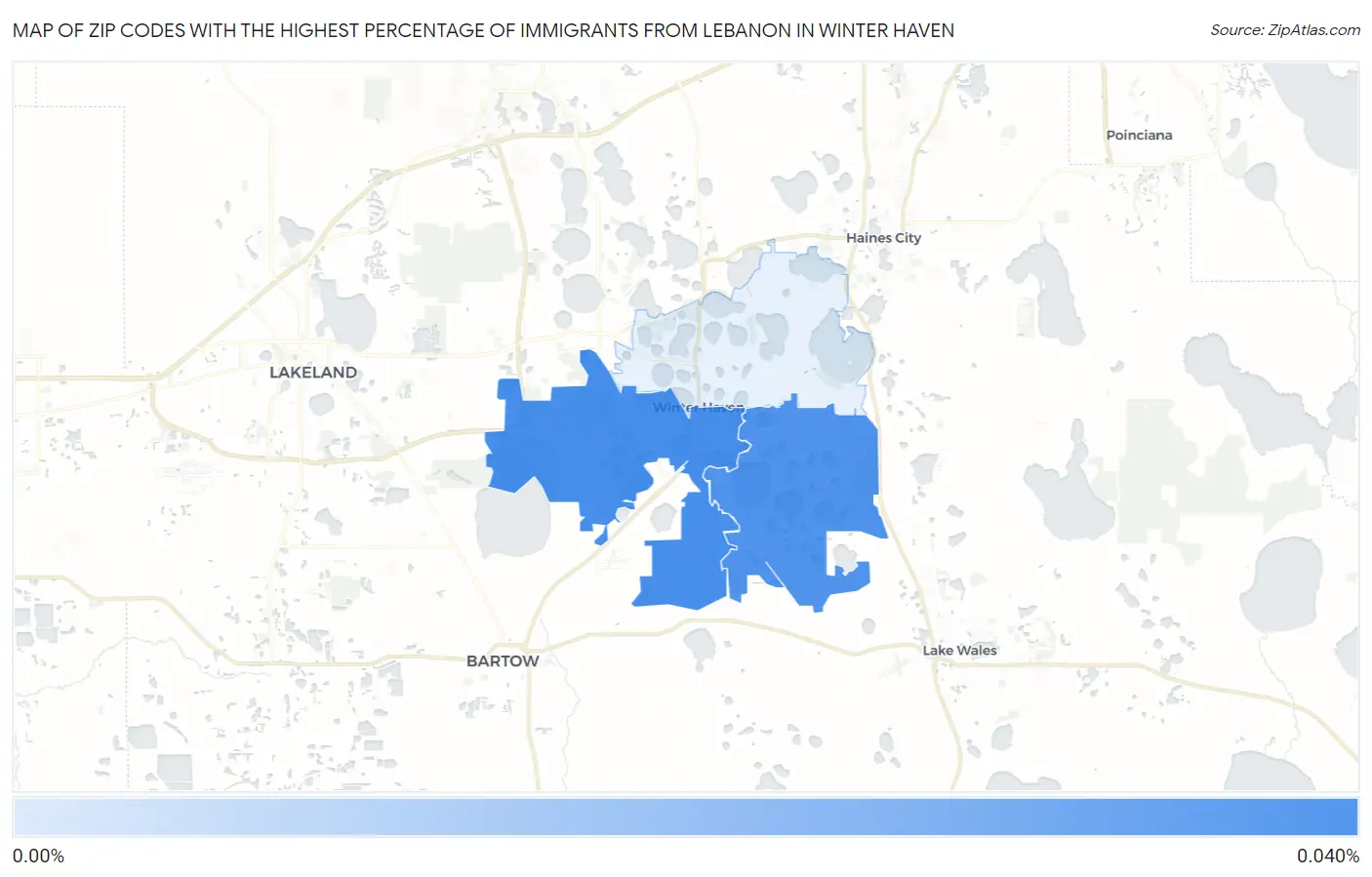 Zip Codes with the Highest Percentage of Immigrants from Lebanon in Winter Haven Map