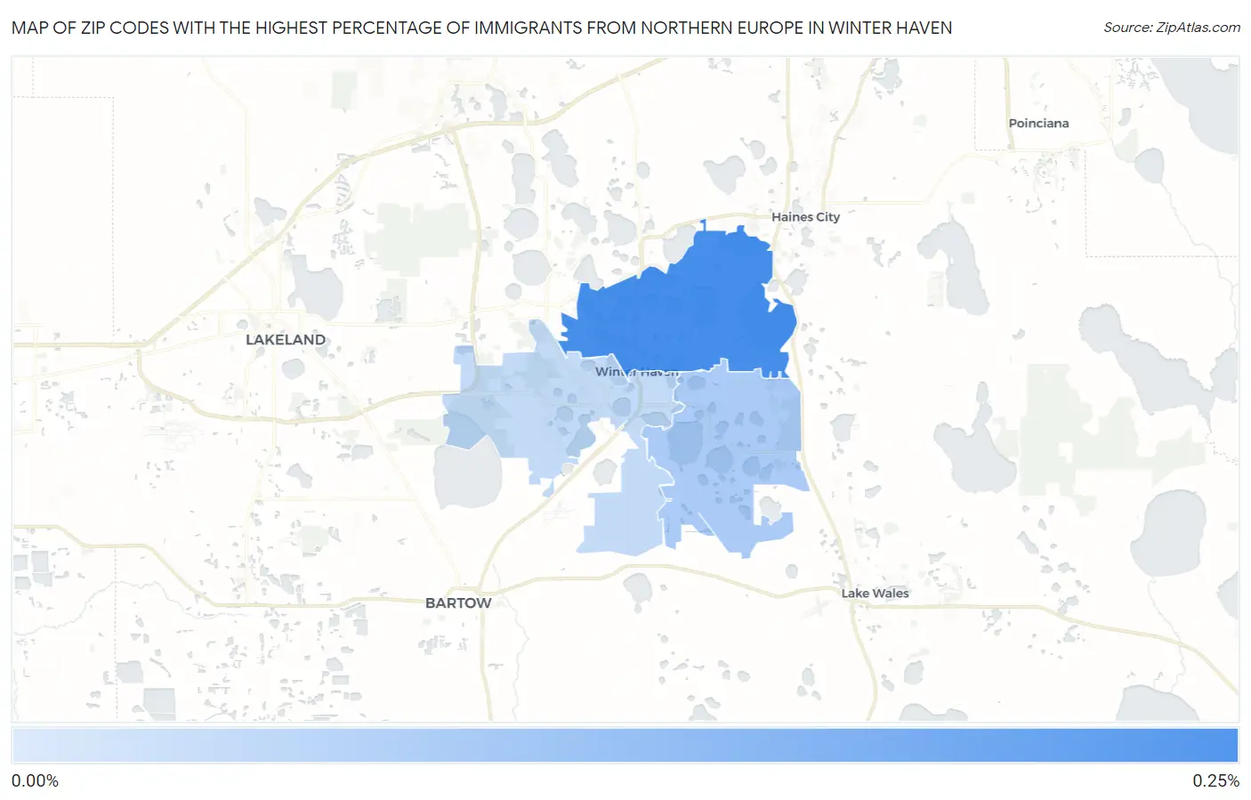 Zip Codes with the Highest Percentage of Immigrants from Northern Europe in Winter Haven Map
