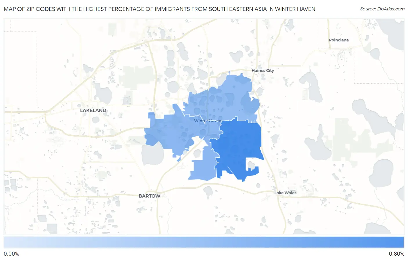 Zip Codes with the Highest Percentage of Immigrants from South Eastern Asia in Winter Haven Map