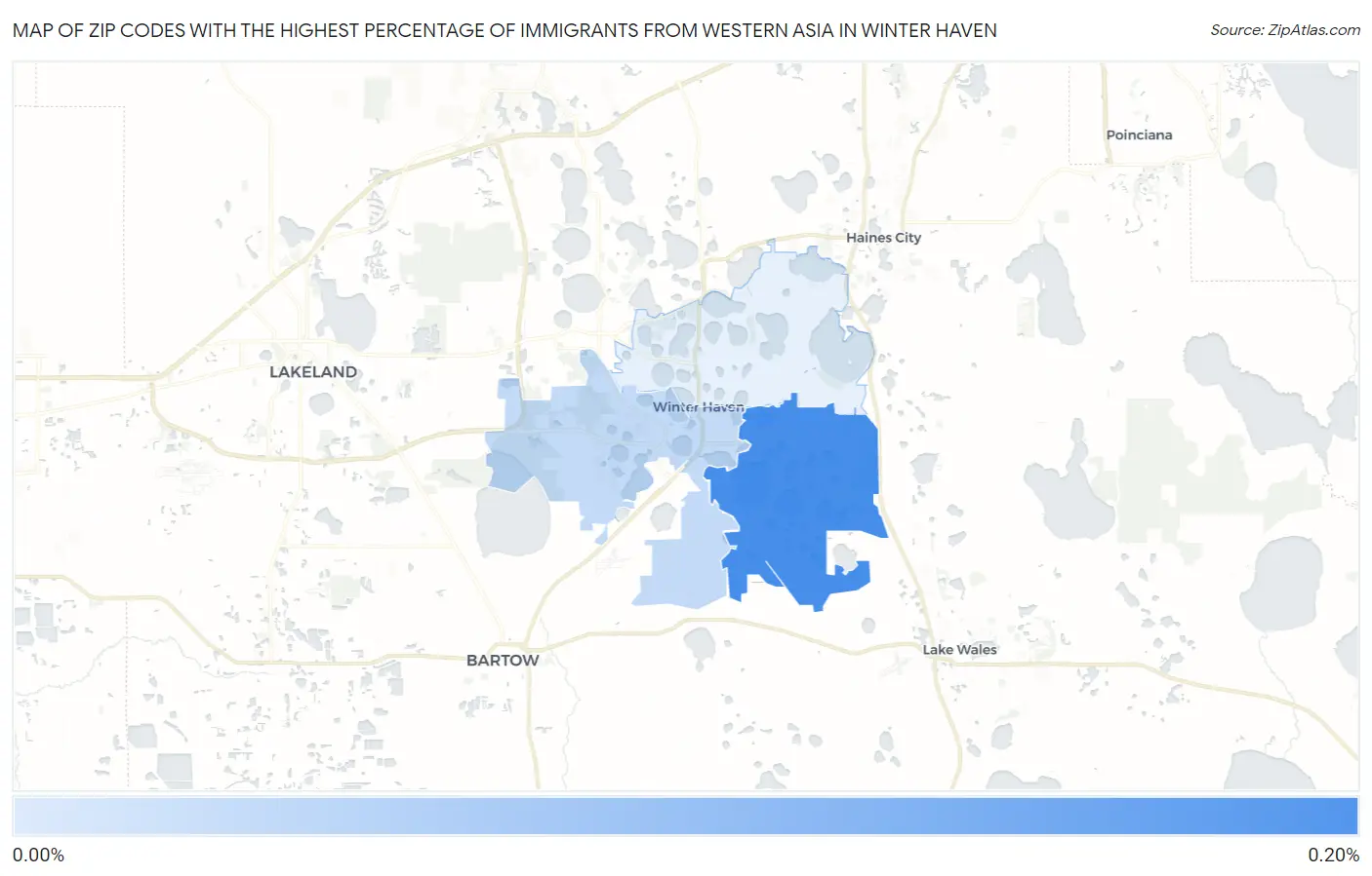 Zip Codes with the Highest Percentage of Immigrants from Western Asia in Winter Haven Map