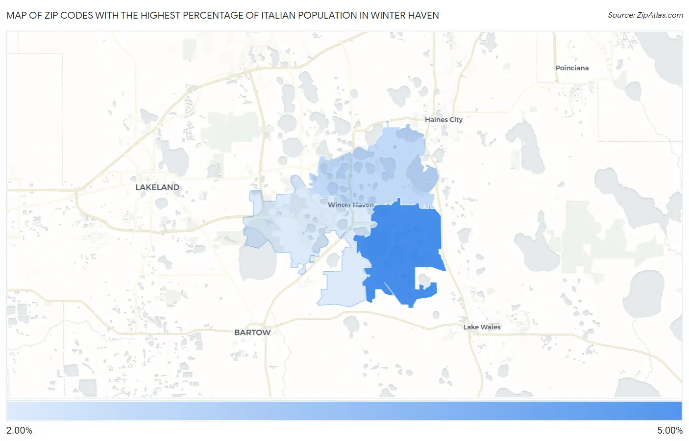 Zip Codes with the Highest Percentage of Italian Population in Winter Haven Map