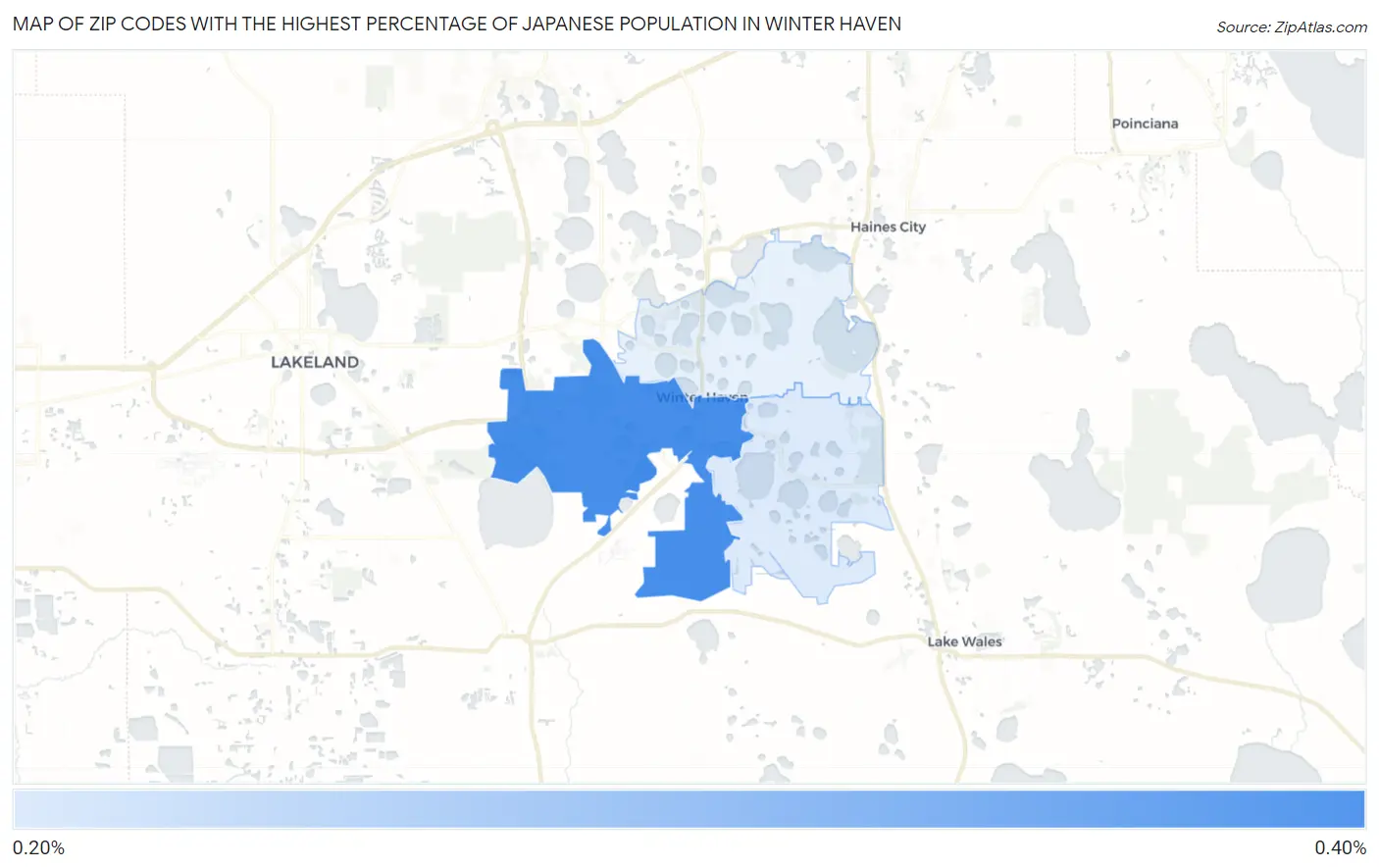 Zip Codes with the Highest Percentage of Japanese Population in Winter Haven Map