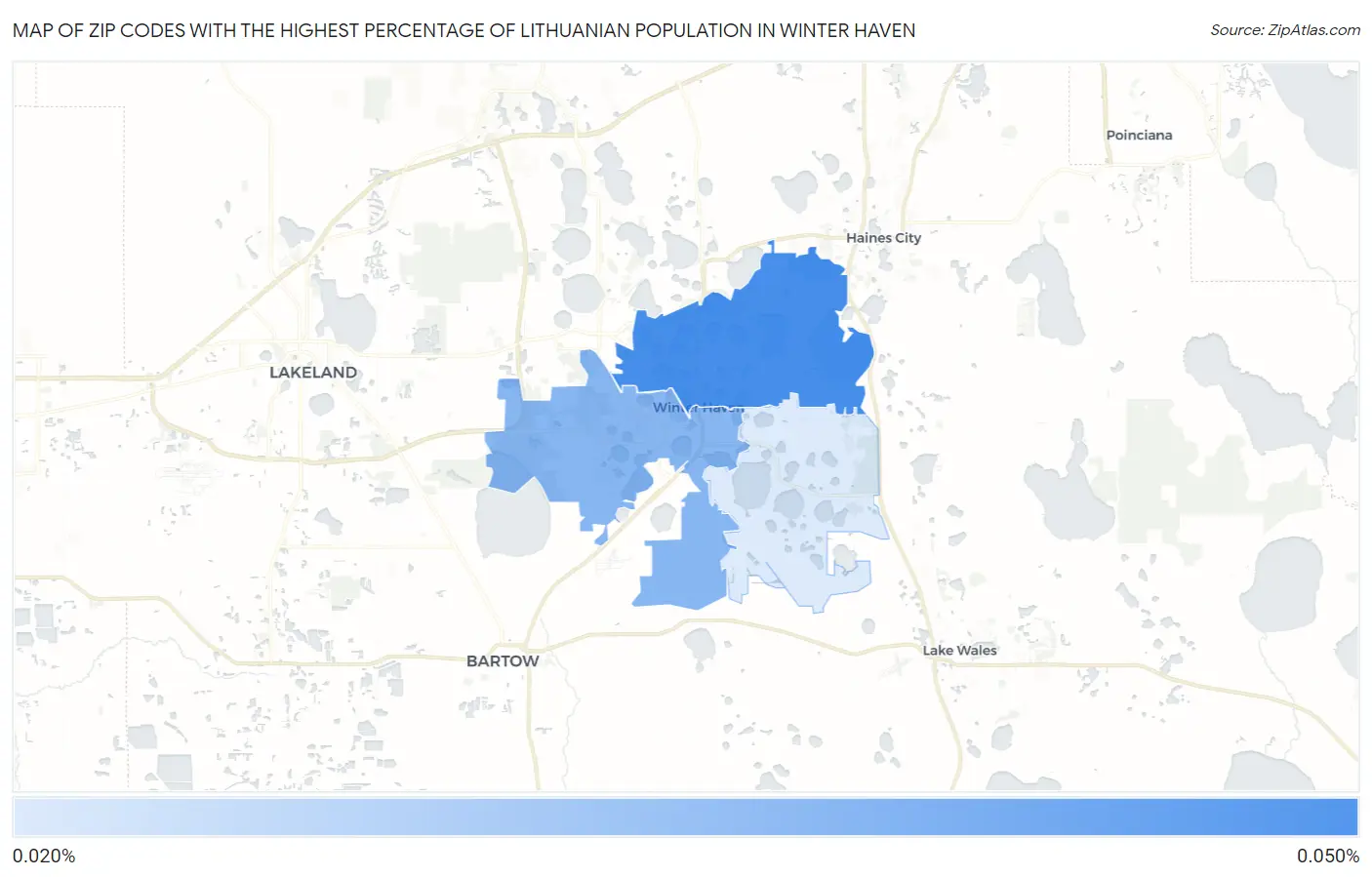 Zip Codes with the Highest Percentage of Lithuanian Population in Winter Haven Map