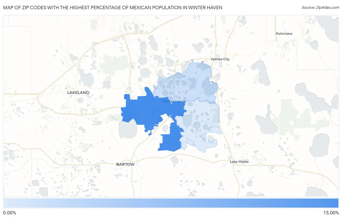 Zip Codes with the Highest Percentage of Mexican Population in Winter Haven Map