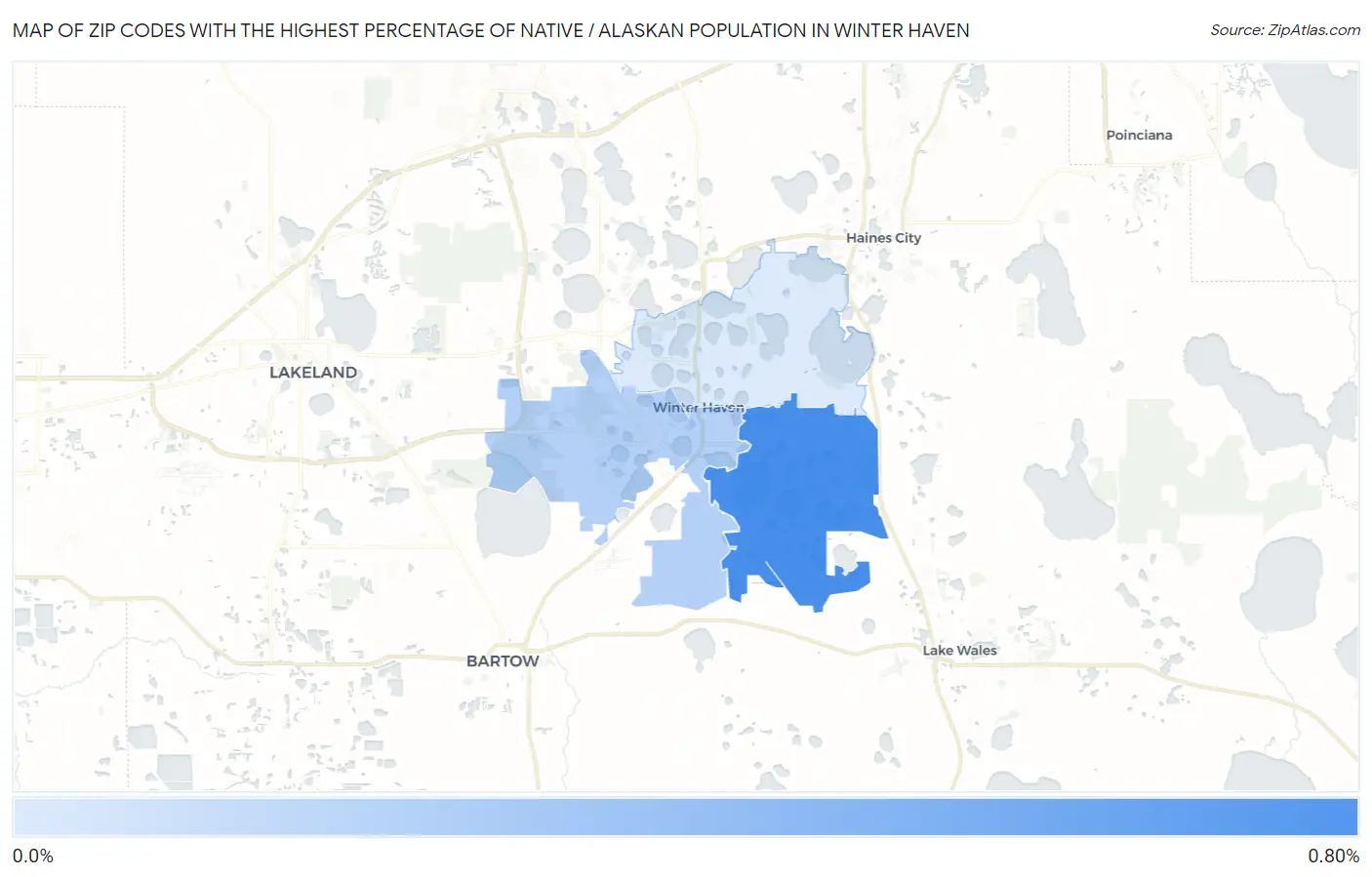Zip Codes with the Highest Percentage of Native / Alaskan Population in Winter Haven Map