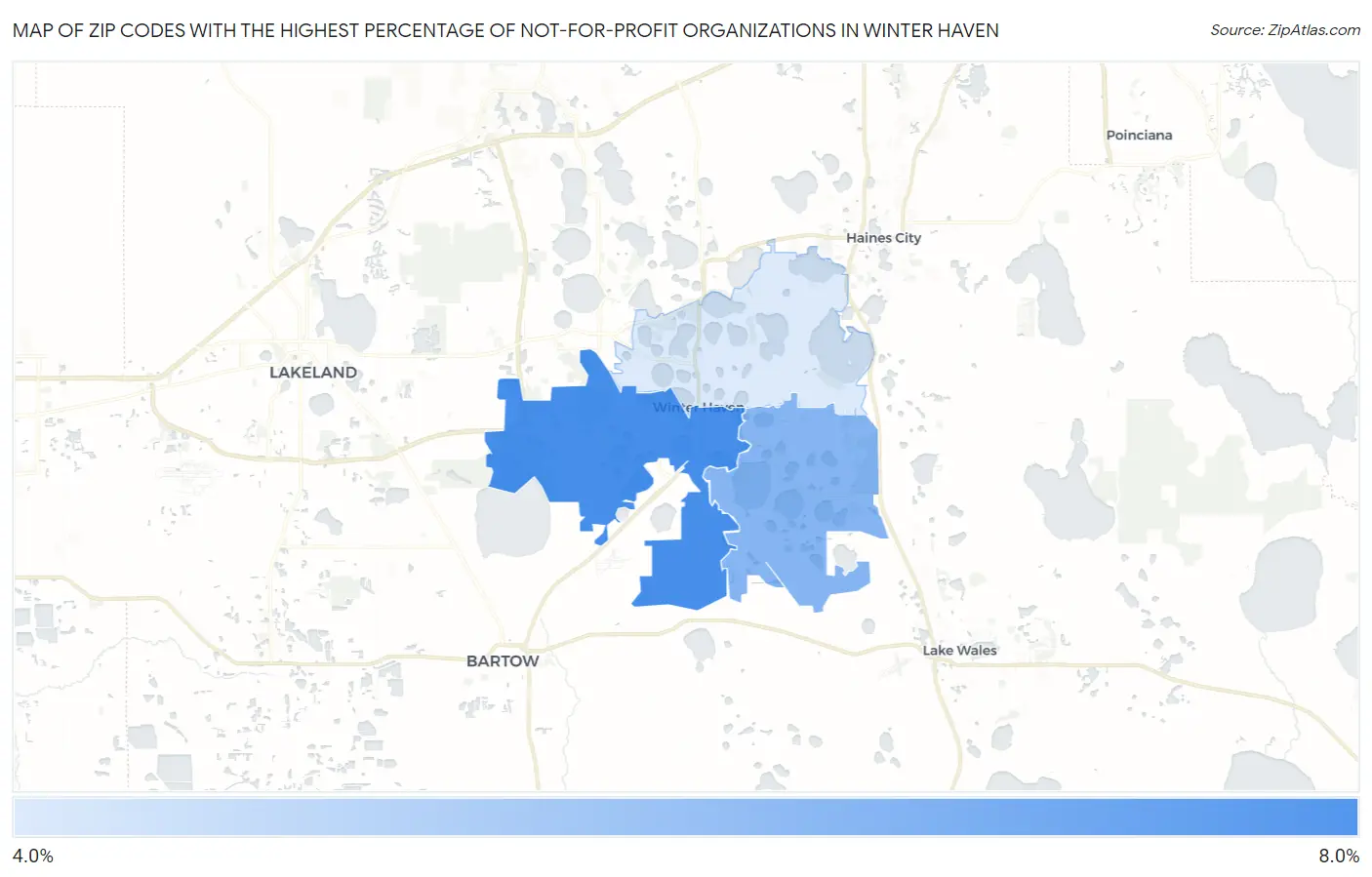 Zip Codes with the Highest Percentage of Not-for-profit Organizations in Winter Haven Map