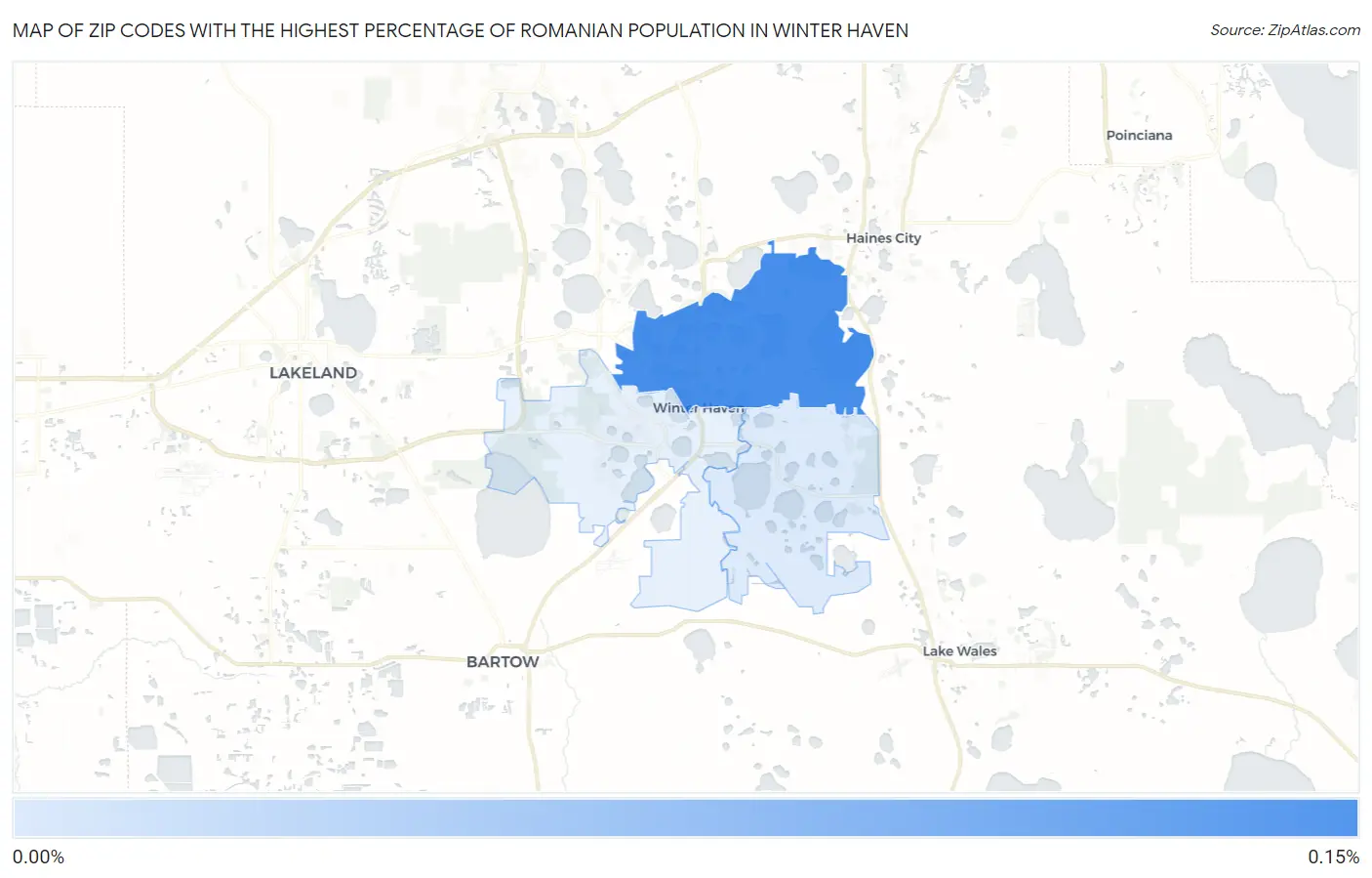 Zip Codes with the Highest Percentage of Romanian Population in Winter Haven Map