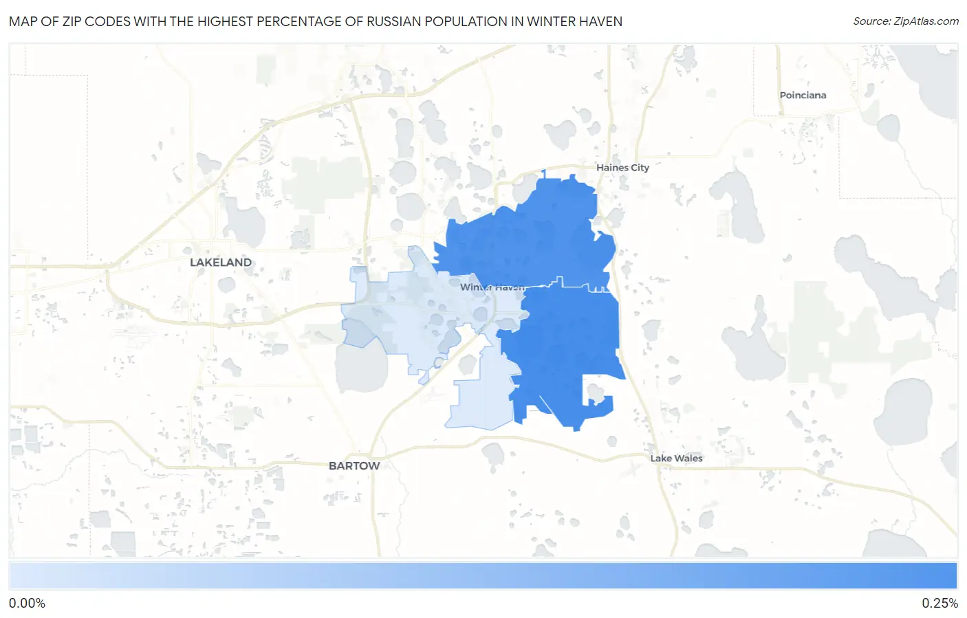 Zip Codes with the Highest Percentage of Russian Population in Winter Haven Map