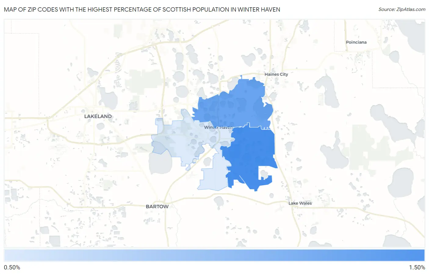 Zip Codes with the Highest Percentage of Scottish Population in Winter Haven Map
