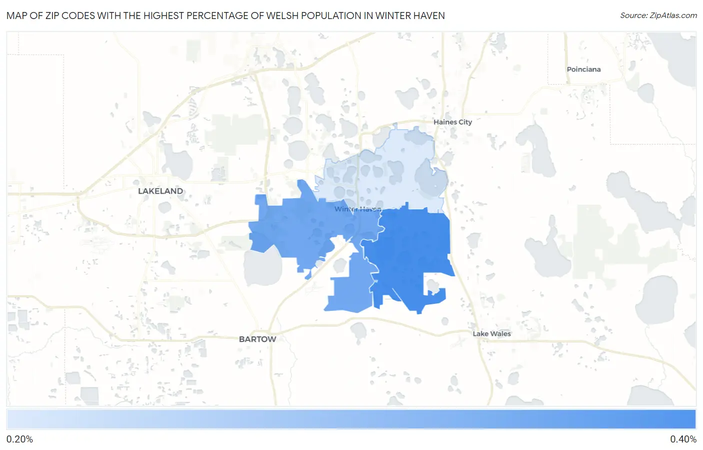 Zip Codes with the Highest Percentage of Welsh Population in Winter Haven Map