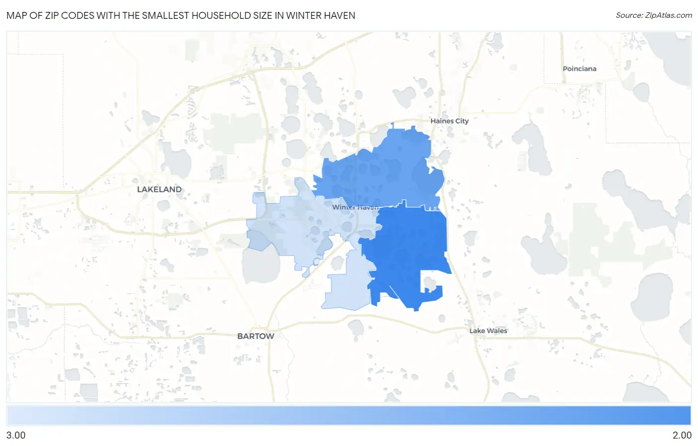 Zip Codes with the Smallest Household Size in Winter Haven Map