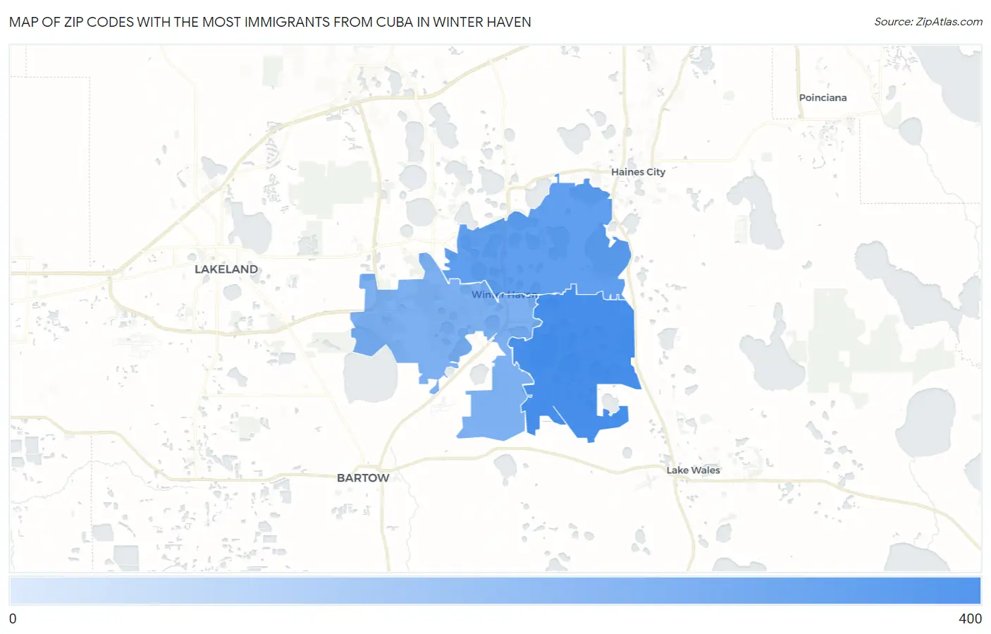 Zip Codes with the Most Immigrants from Cuba in Winter Haven Map
